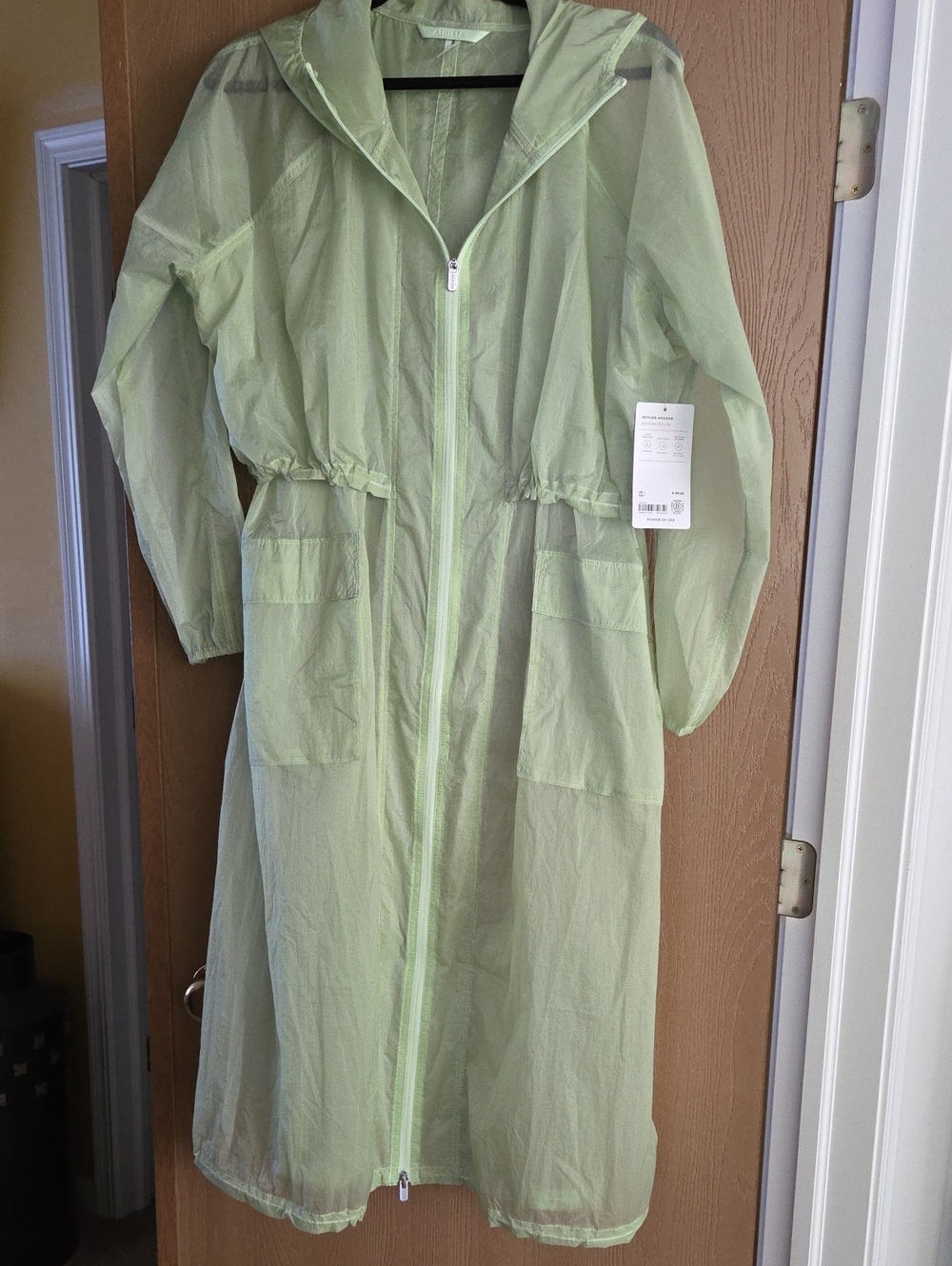 Athleta NWT Light Lime Green Hooded Longline Trench